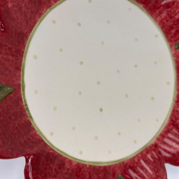 Set Of 2 Red Sunflower Shaped Ceramic Plates With Polka Dot Center Chic Boho 10" - Picture 7 of 11